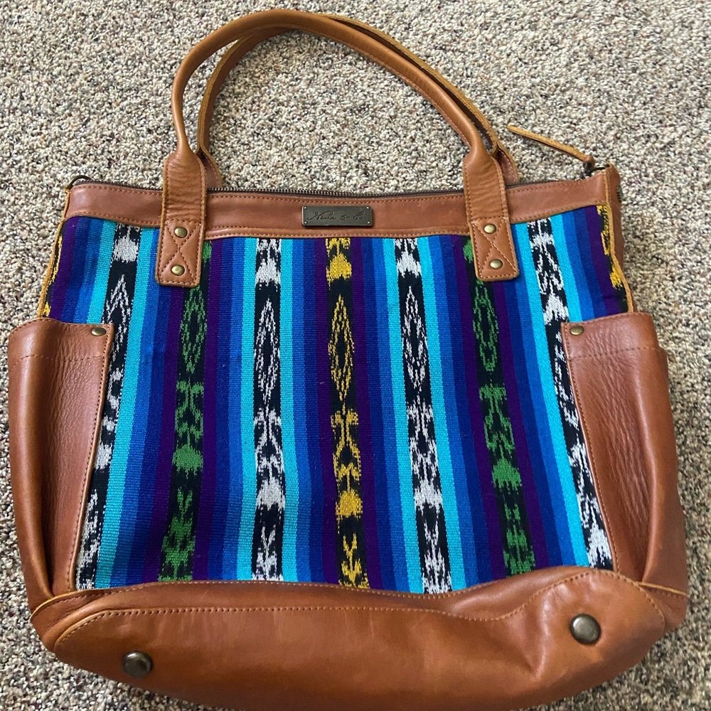 Nena & Co. Vibrant Blue and Brown Tote